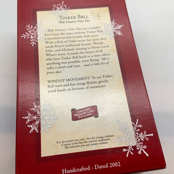 Hallmark Keepsake Tinker Bell Peter Pan Wind Up Motion Ornament and Card 2002 - Picture 15 of 16